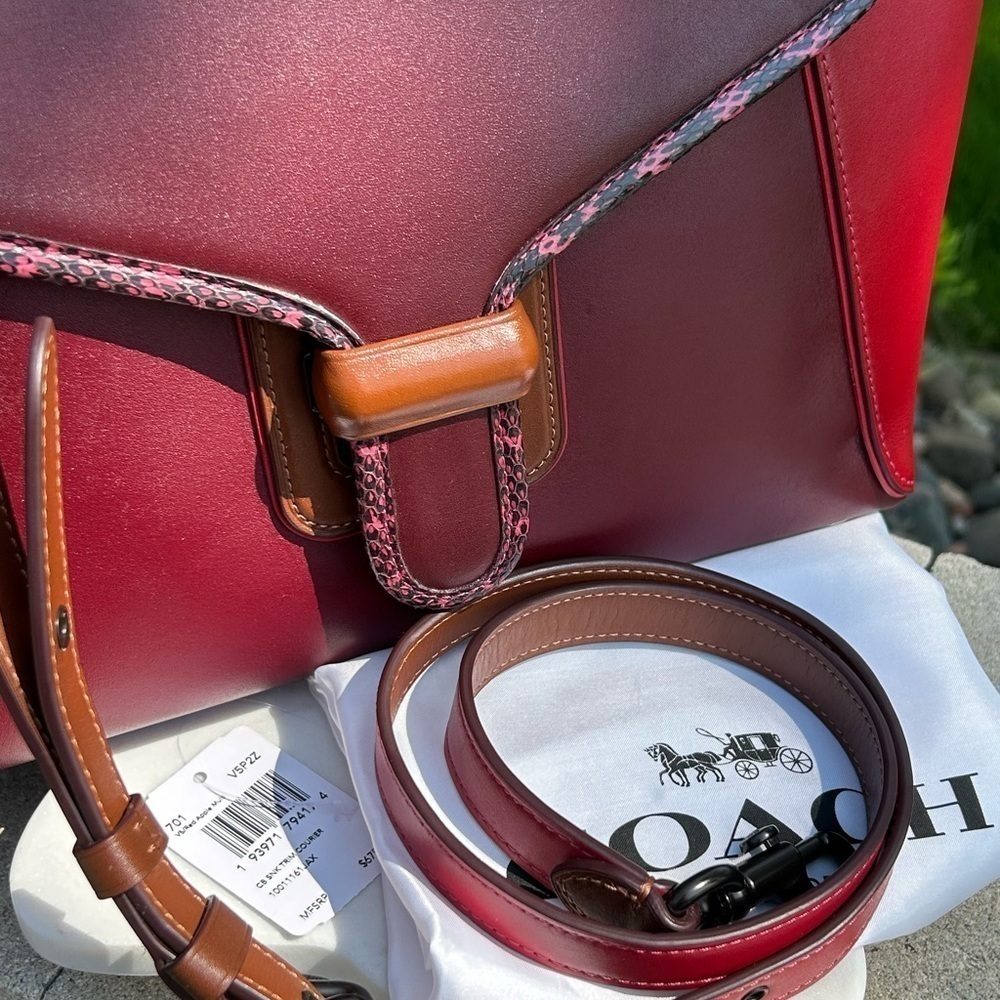 Coach 1941 Courier Carryall Color block Apple Red, Burgundy, Brown, 701 NWT - Picture 4 of 16